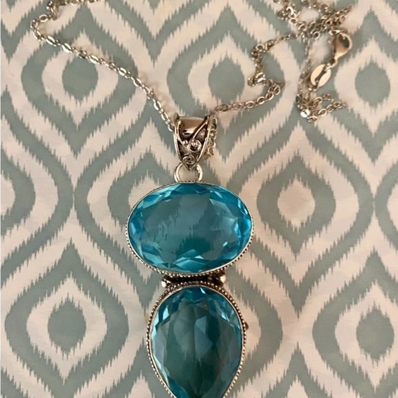 Sterling Silver Blue Topaz Pendant Gemstone Charm Necklace, Handmade - Picture 12 of 12